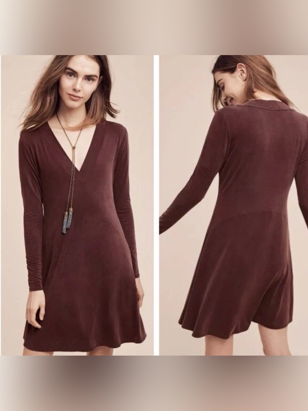 DOLAN LEFT COAST ANTHROPOLOGIE PLUM TOUTE V-NECK DRESS SIZE SMALL. Has pockets